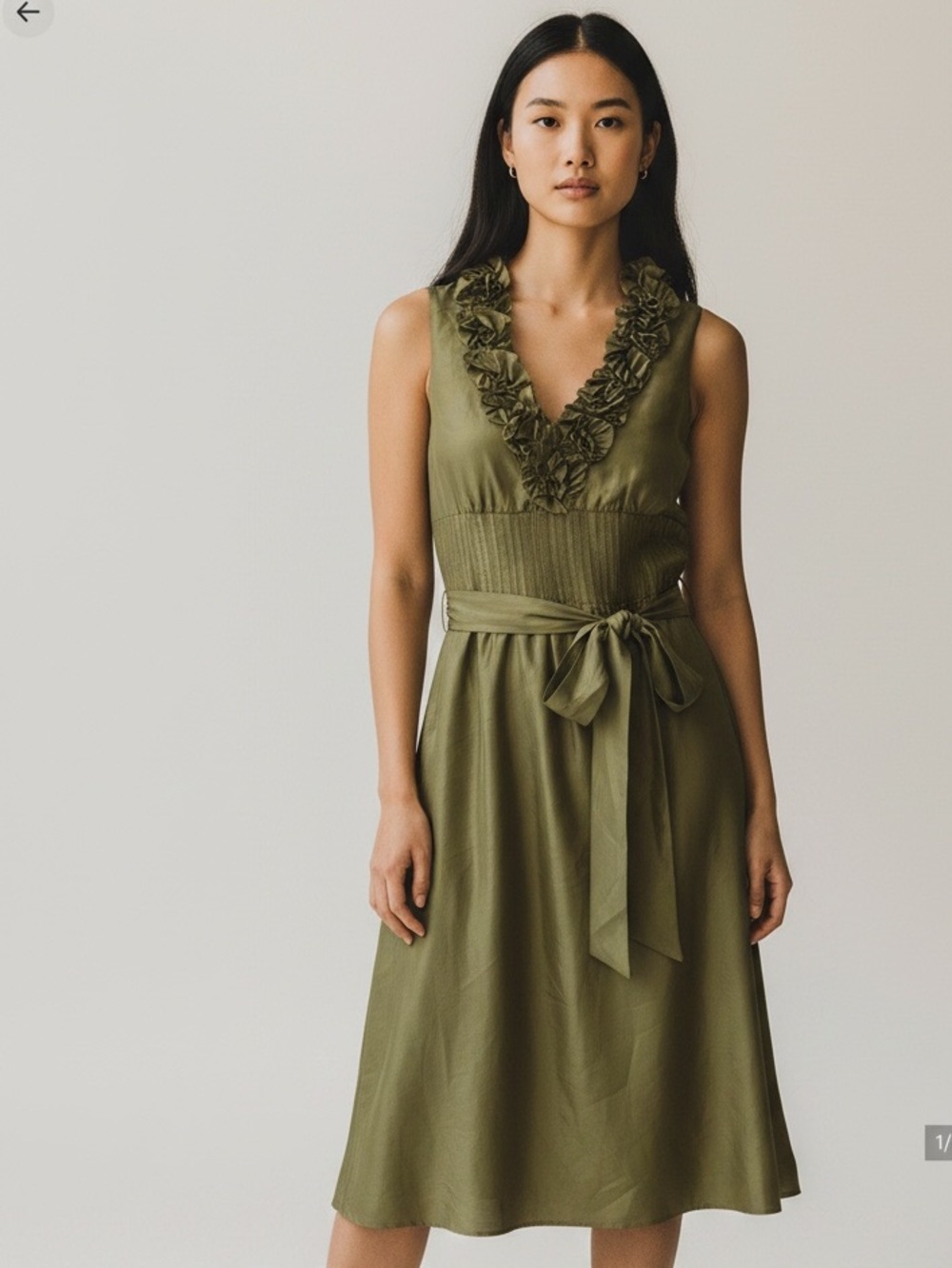 Vtg London times elegant satiny martini olive  sleeveless dress in size 8P